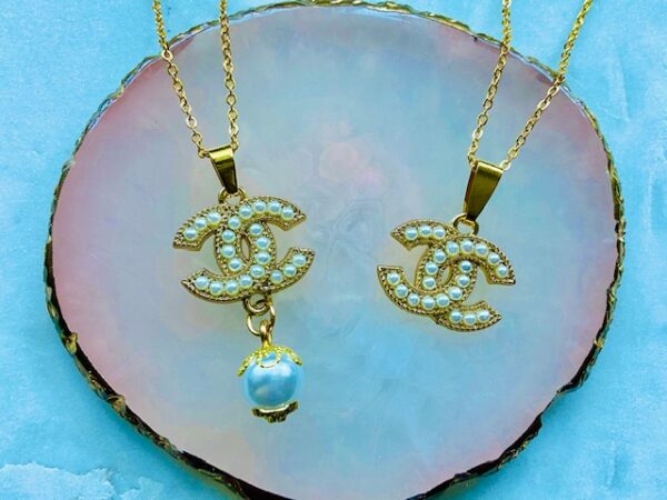 Pearl CC Button Necklaces - Gold or Silver