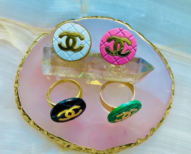 CC Textured Button Rings - Pink, Green, Black or White