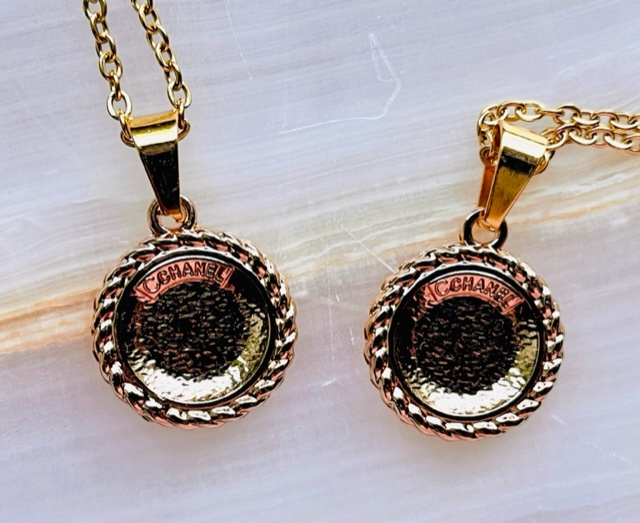 CC Crystal Button Necklaces - Gold or Silver - Designer Button Jewelry