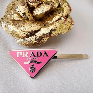 Prada Badge Hair Clips or Ties - Black, White, Pink - Designer Button  Jewelry