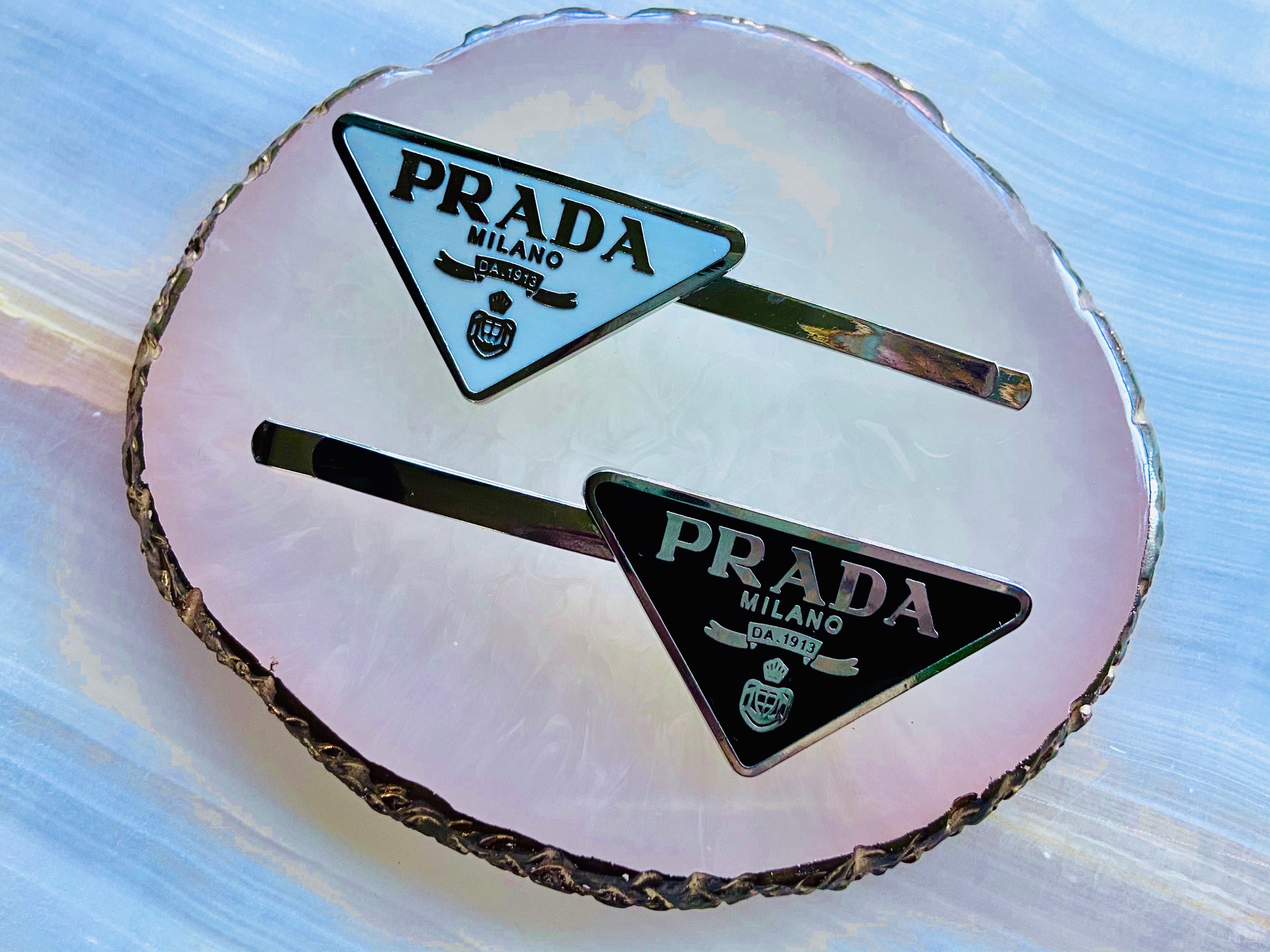 Prada: Black Logo Hair Clips