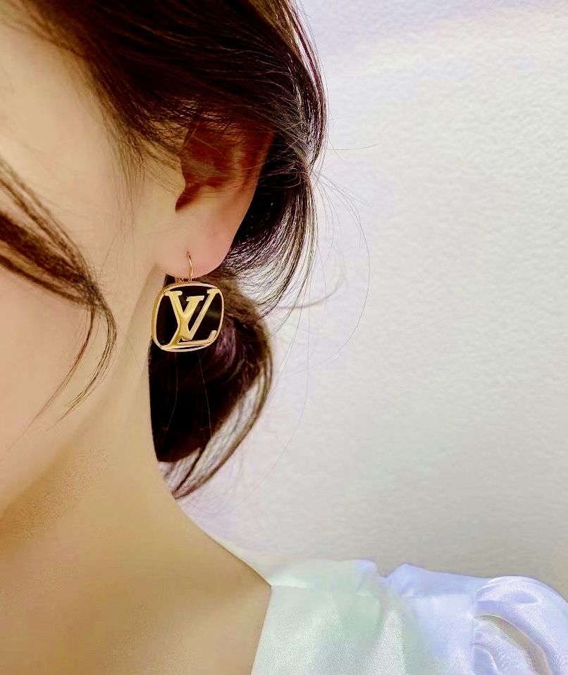 Black & Gold LV Button Earrings - Designer Button Jewelry