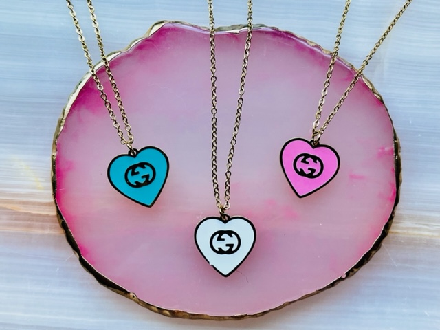 GG Heart Button Necklaces - Pink, White & Blue
