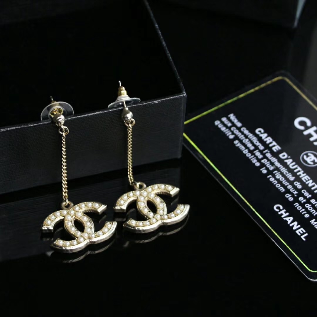 CC Pearl Dangle Earrings - Designer Button Jewelry