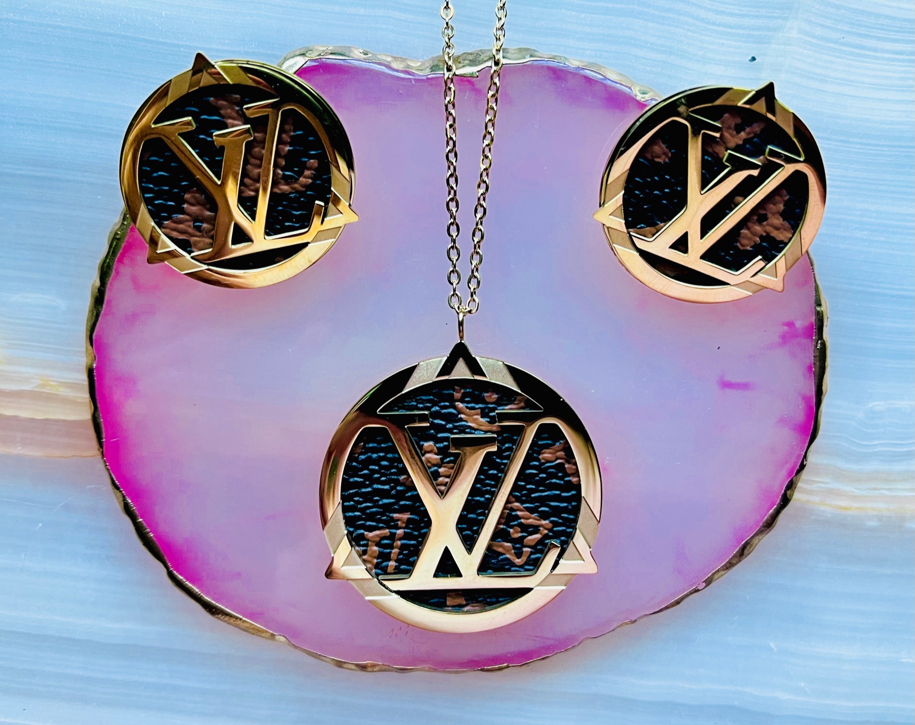 LV Gold Logo Necklaces & Earrings