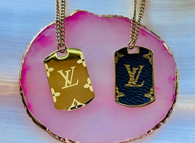 Authentic Louis Vuitton Monogram Tag Plate Necklace