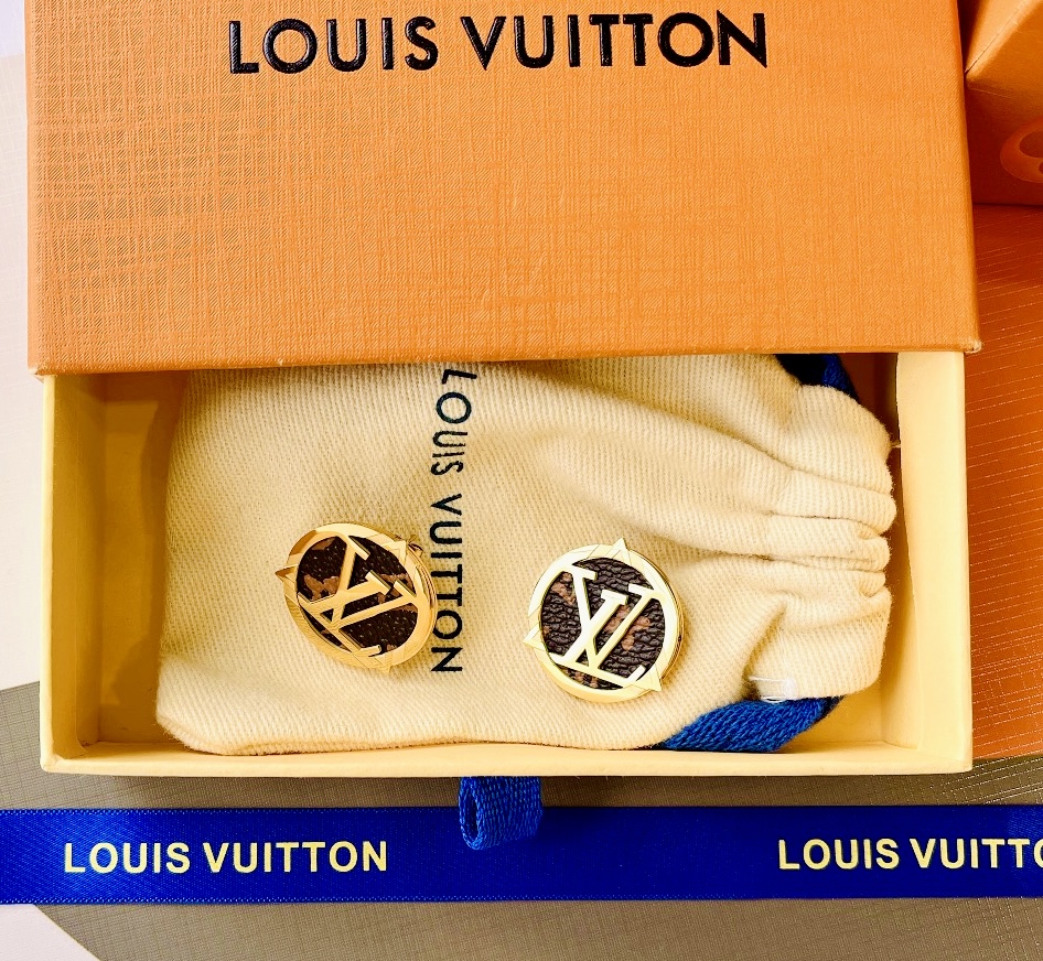LV Gold Logo Necklaces & Earrings - Designer Button Jewelry