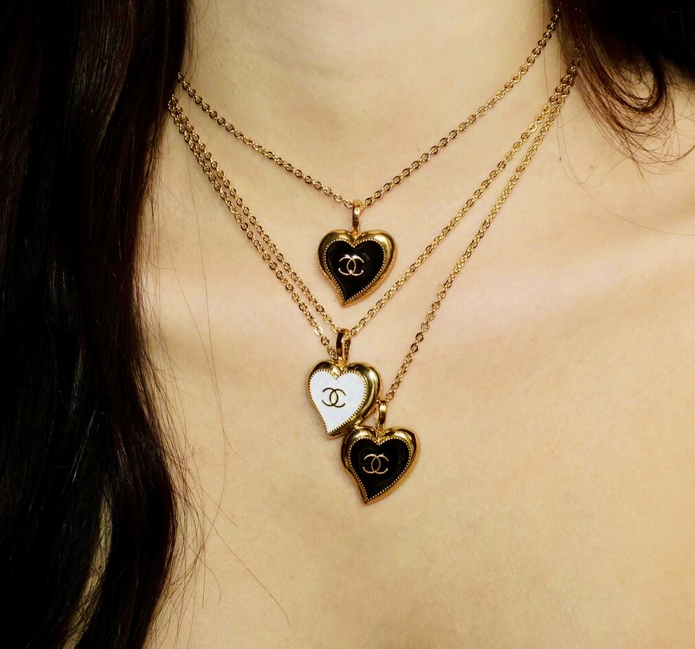 Heart CC Button Necklaces - Pink or Black - Designer Button Jewelry