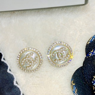 Pearl Cc Button CC Pearl Button Studs - Designer Button Jewelry